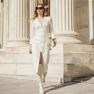 ZARA White Midi Tweed Long Sleeve Dress NWT